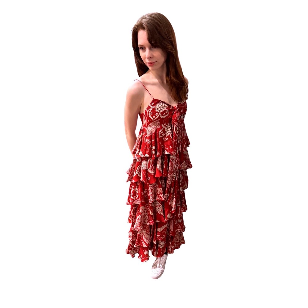Michael Kors Collection Spring 2006 Silk Tiered Ruffle Maxi Dress Red Print NWT